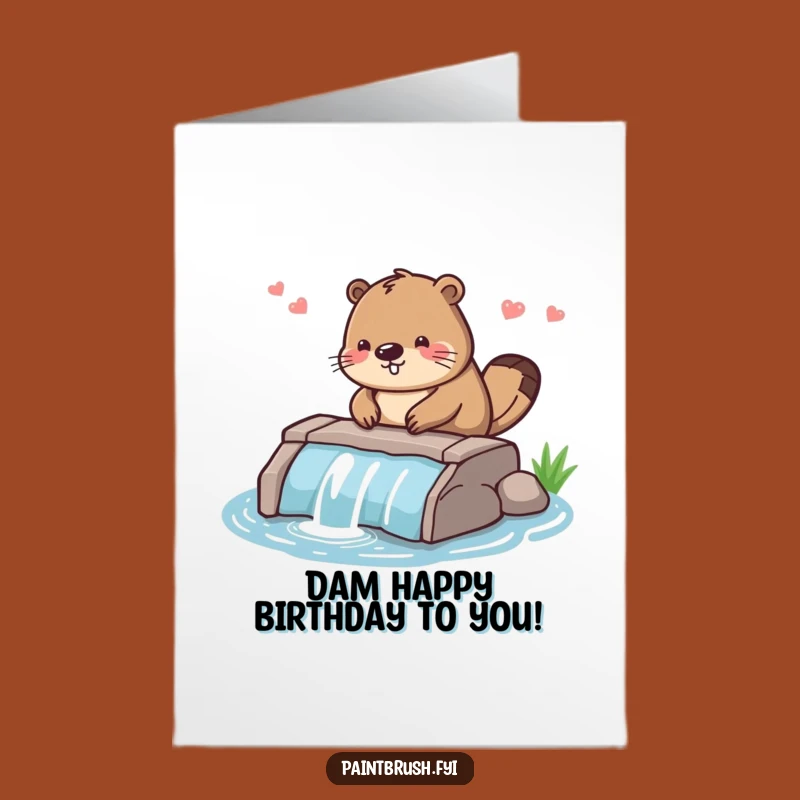 Free Printable Birthday Card: Diligent Beaver Building Dam Funny Downloadable Gift
