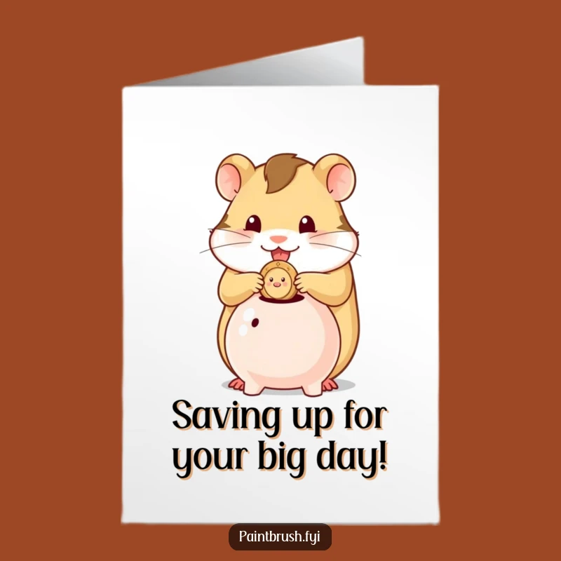 Free Printable Birthday Card: Hamster Saving Coin, Funny Downloadable Gift of Thrift