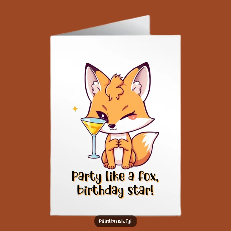 Free Printable Birthday Card: Sly Fox with Cocktail for a Cheeky Downloadable Gift