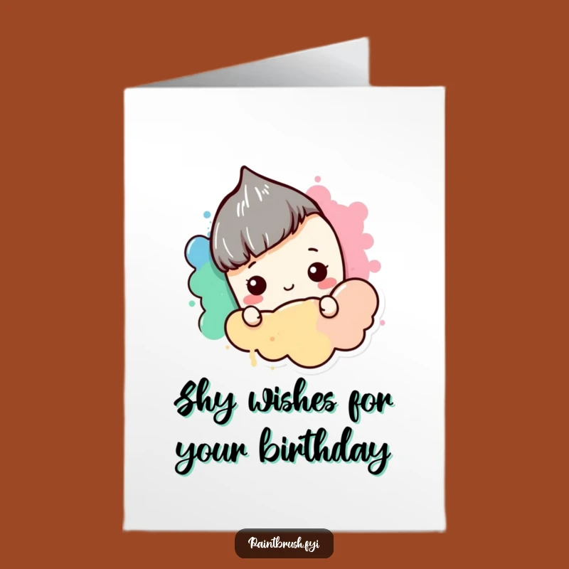 Free Printable Shy Birthday Card: Hiding Paintbrush, Sweet DIY Downloadable Gift