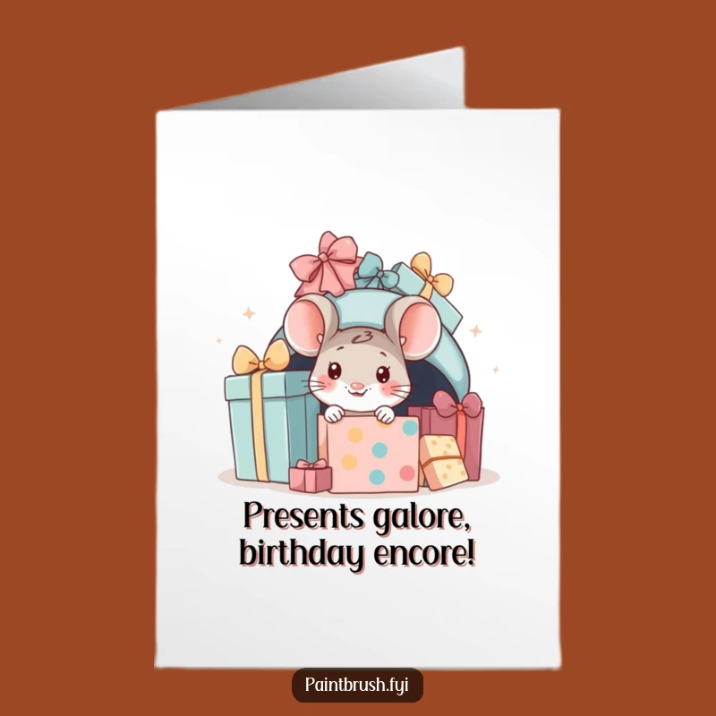 Free Printable Birthday Card: Mouse Peeking Presents DIY Downloadable Gift