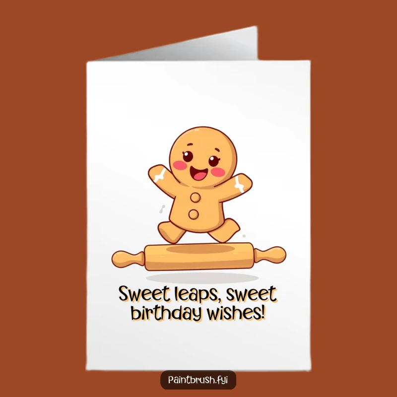 Free Printable Birthday Card: Funny Leaping Gingerbread Cookie Jumping Fun Downloadable Gift