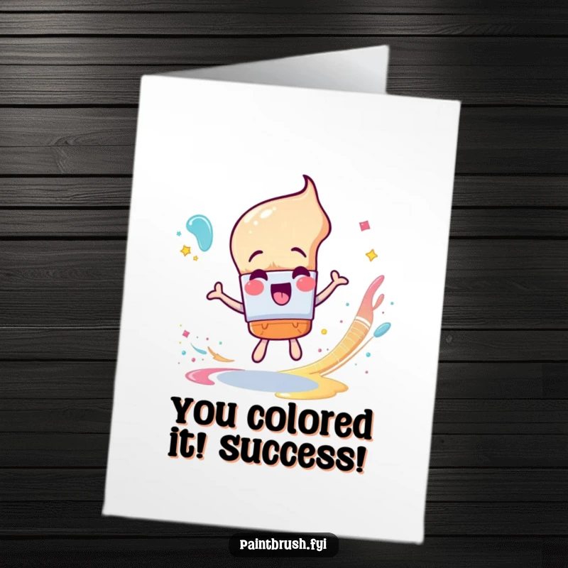 Funny Free Printable Congratulations Card: An excited paintbrush character twirling with a shimmering trail of colorful glitter paint.