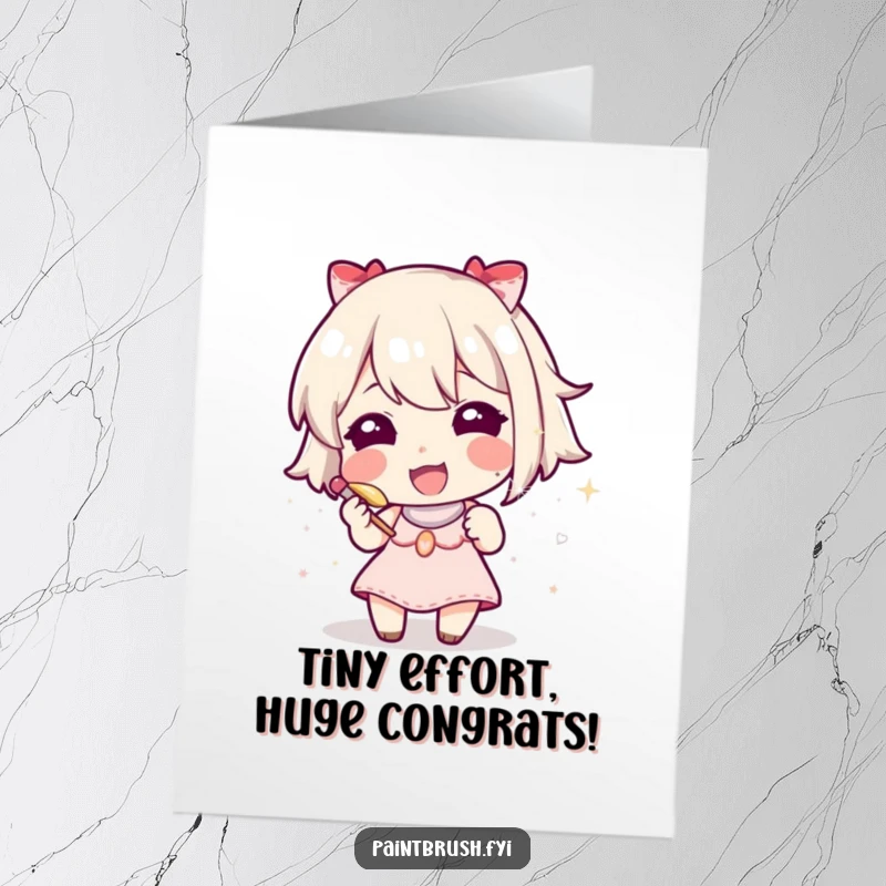 Funny Free Printable Congratulations Card: Character creating a single speck of glitter with intense focus, a downloadable success.