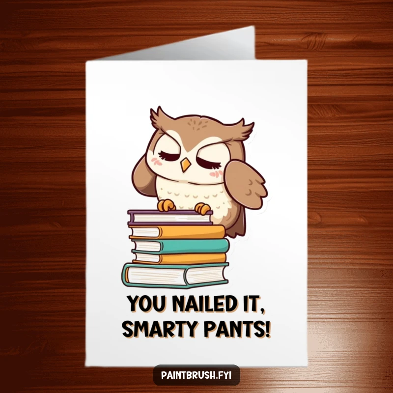 Funny Free Printable Congratulations Card: A meticulous owl character tidying books, celebrating your perfectly organized success.