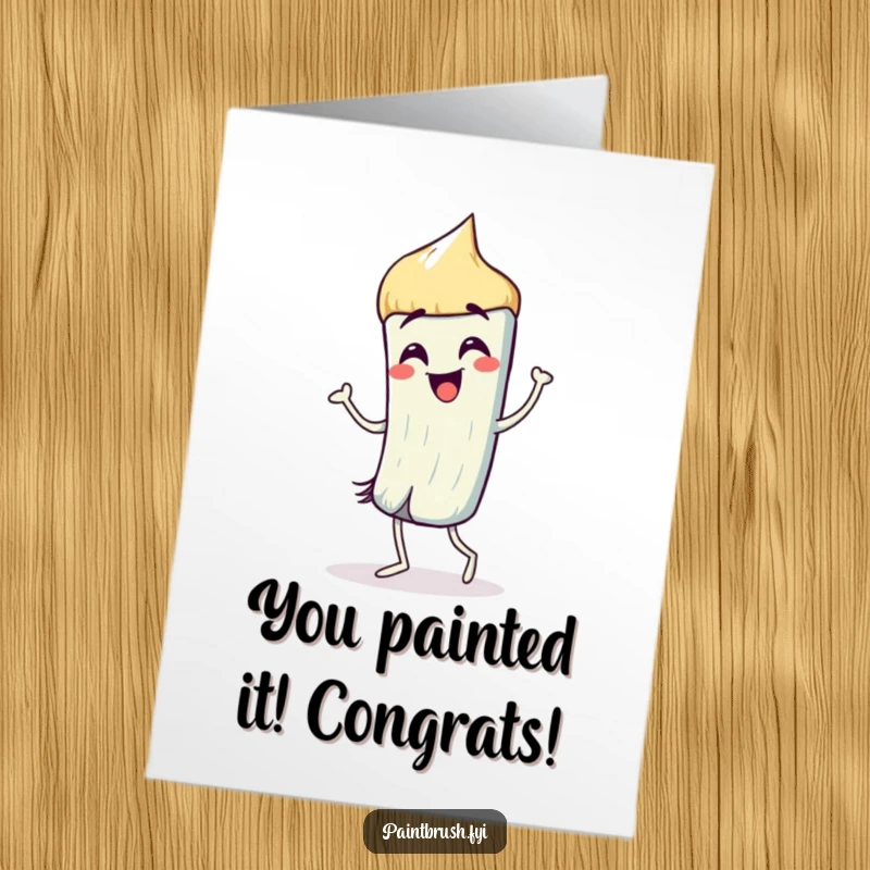 Funny Free Printable Congratulations Card featuring a paintbrush character performing a lively, expressive dance with bold strokes.