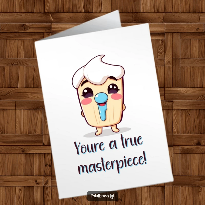 Funny Free Printable Congratulations Card: A paintbrush character erupts in giggles, nose dripping paint, celebrating your amazing success.