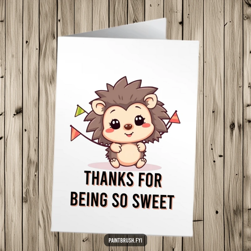 Funny Free Printable Thank You Card with a happy hedgehog and a stripey banner, conveying thanks with charm.