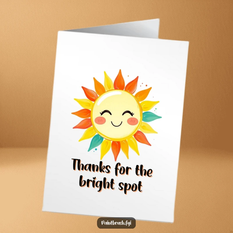 Funny Free Printable Thank You Card: A paintbrush character painting a beaming sun with cheerful, vibrant colors, conveying heartfelt thanks.