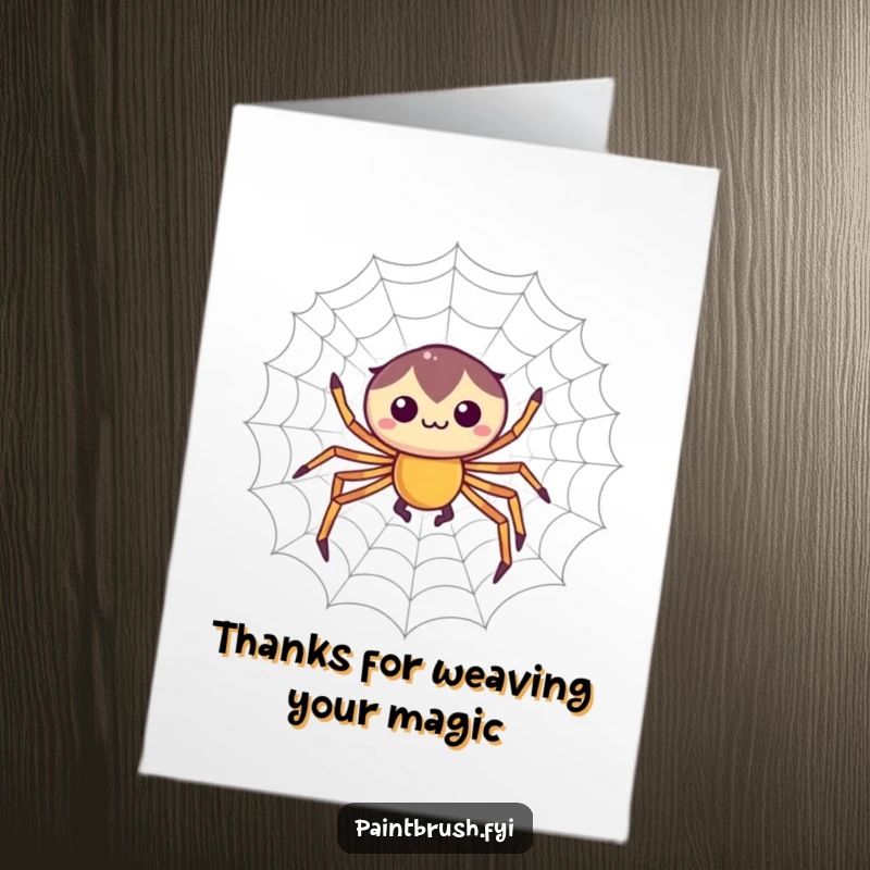 Funny Free Printable Thank You Card: Focused spider weaving a perfectly symmetrical web, a detailed way to say thanks.