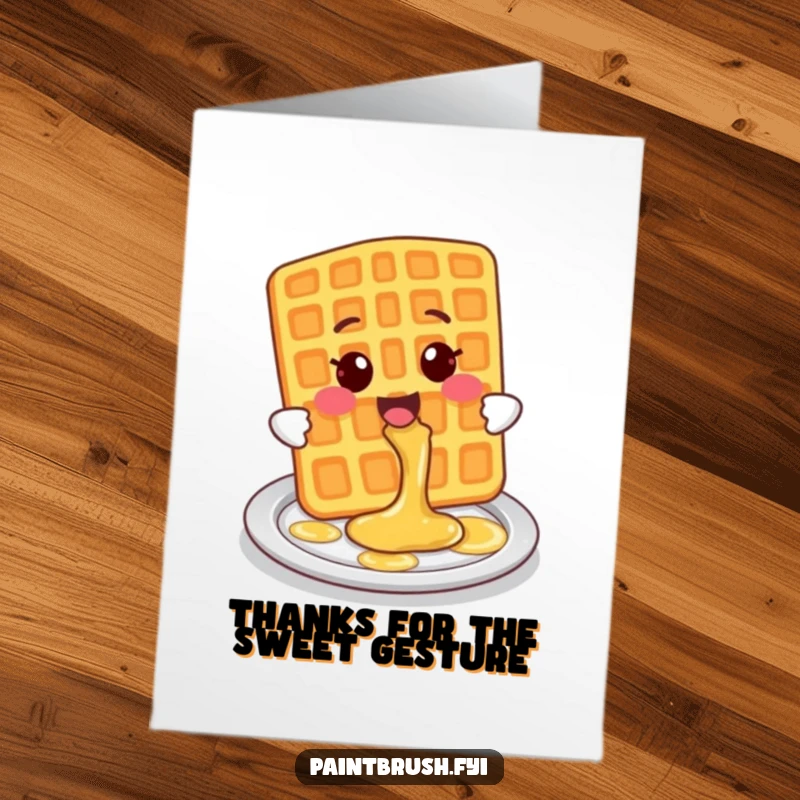 Funny Free Printable Thank You Card: Smiling Waffle Character Playfully Splashing Syrup, Sweet Gratitude Expressed