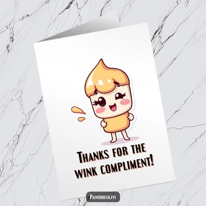 Funny Free Printable Thank You Card: A charming paintbrush character winks cheekily, a playful paint streak adding character to your thanks.