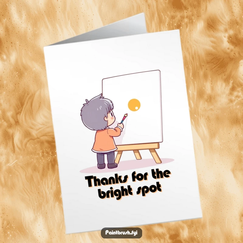 Funny Free Printable Thank You Card: A character focused on painting a single, vibrant dot on a large canvas.