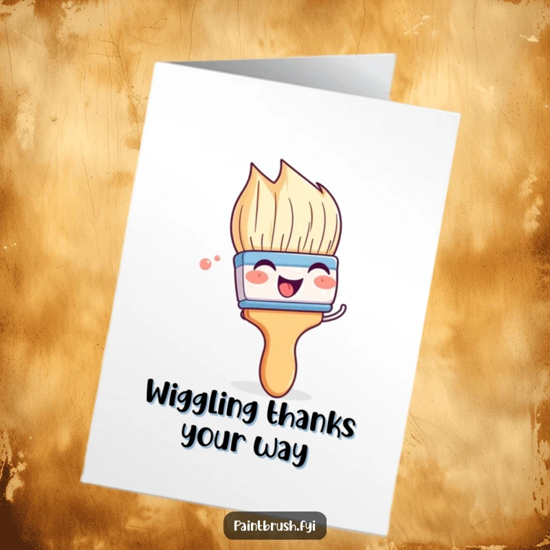 Funny Free Printable Thank You Card: A paintbrush character playfully wiggles its bristles with glee, humorously conveying thanks and appreciation.
