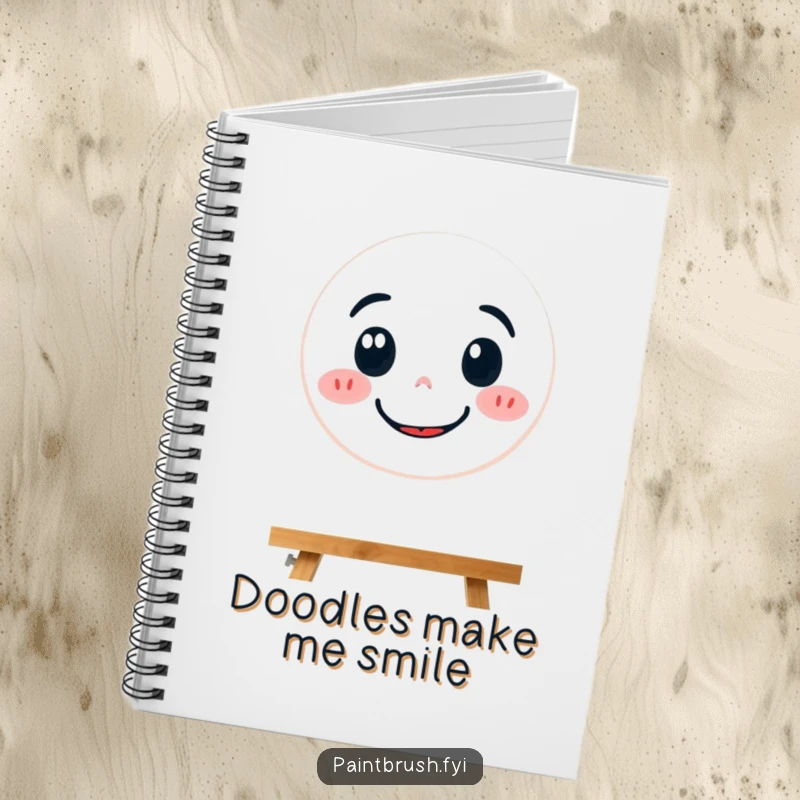 Funny notebook cover with a determined paintbrush character focused on painting a cheerful smiley face.
