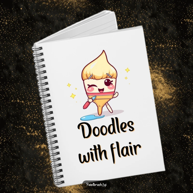 Funny notebook featuring a winking paintbrush followed by a trail of sparkly paint, ideal for sketching ideas and jotting down creative thoughts.