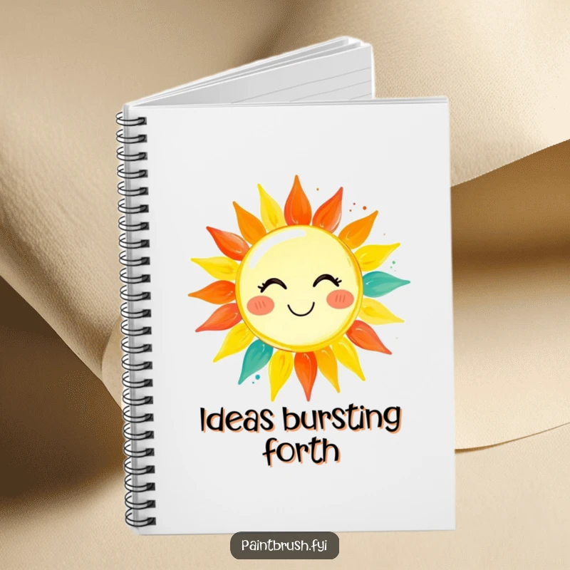 Funny notebook cover featuring a paintbrush character painting a smiling sun with vibrant colors, perfect for artists to jot ideas.