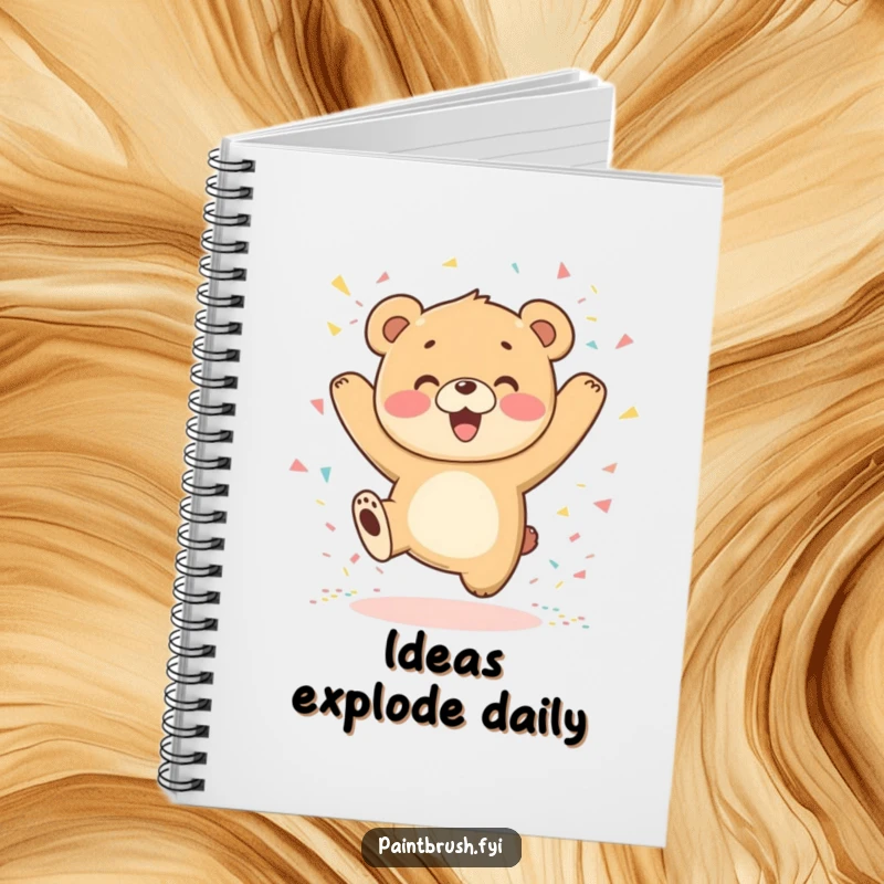 Funny Bear Cub Notebook featuring an excited cub jumping with confetti, perfect for jotting down joyful thoughts and ideas.