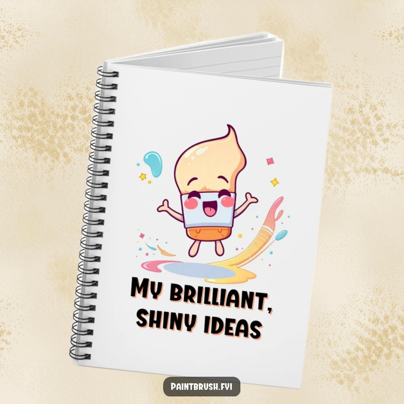 Funny Notebook: An excited paintbrush character spinning and leaving a trail of glittery paint, perfect for all your creative notes.