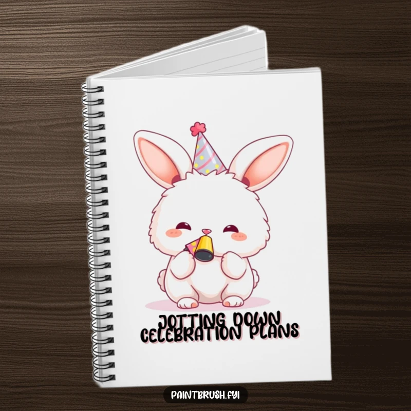Funny Bunny Notebook with a smiling character in a party hat holding a noisemaker, perfect for capturing ideas.