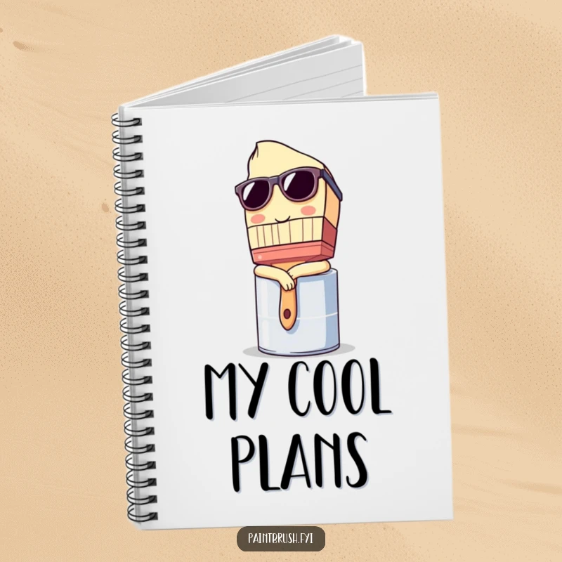 Funny Notebook: Paintbrush character wearing sunglasses and leaning casually on a paint can, a humorous item for note-taking.