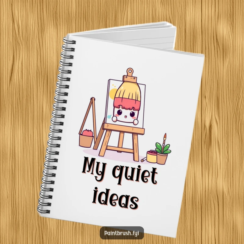 Funny Notebook: A shy paintbrush character peeks from behind a large art easel, perfect for humorously jotting down quiet ideas.