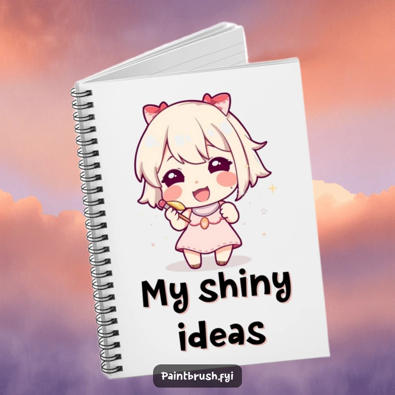 Funny character focused on painting a speck of glitter with a minuscule brush, a humorous notebook.