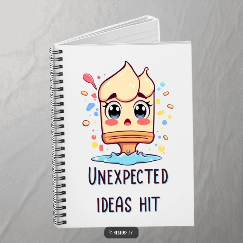 Funny Notebook: A paintbrush character with wide eyes from a splash, perfect for journaling surprising creative ideas.