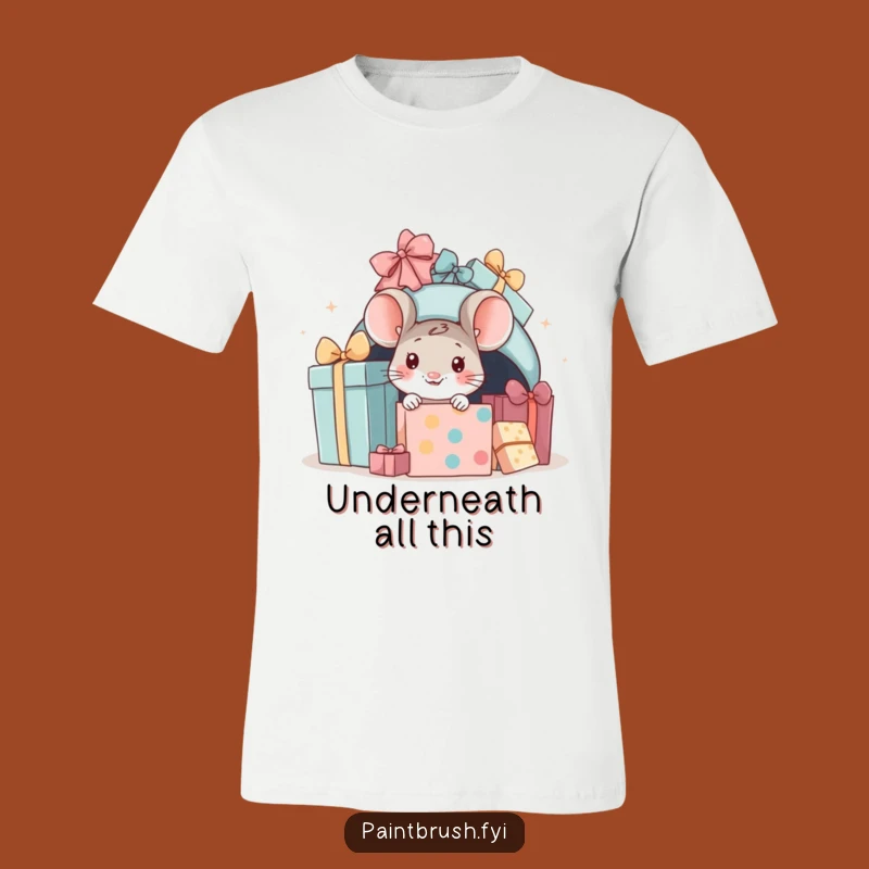 Funny Mouse Present T-Shirt: Peeking Character Festive Tee