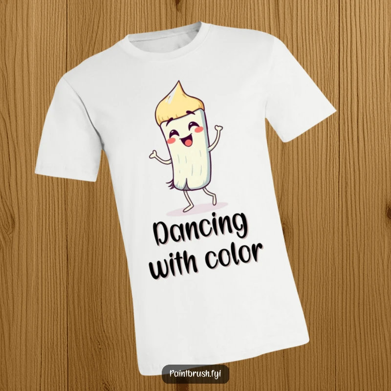 Funny T-Shirt: A paintbrush character captured mid-silly dance, surrounded by vibrant and playful artistic strokes.