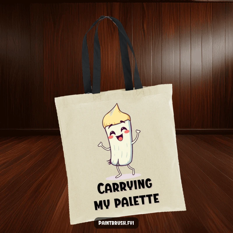 Funny Tote Bag: A paintbrush character dancing with lively strokes, ready to carry your art supplies humorously.