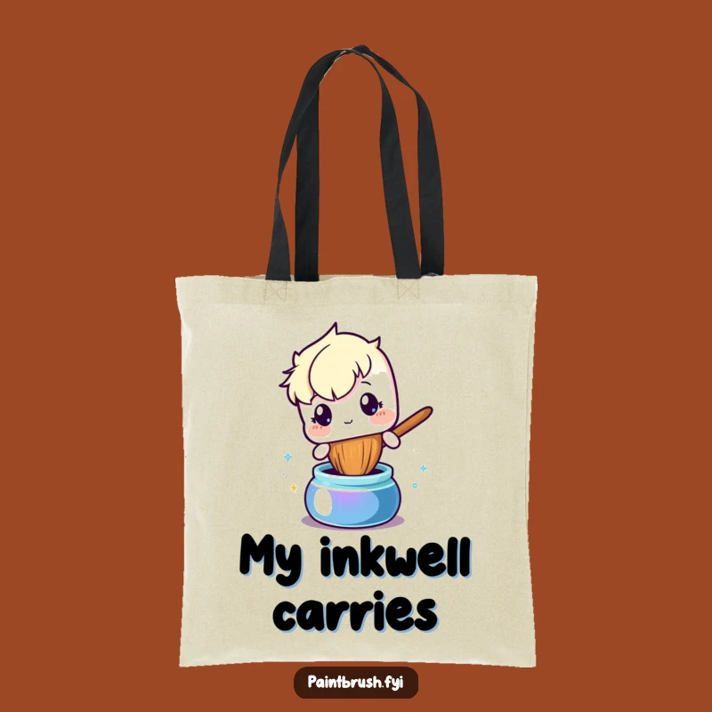 Funny Curious Paintbrush Tote Bag: Ink Supplies Carrier, Artist's Explorer