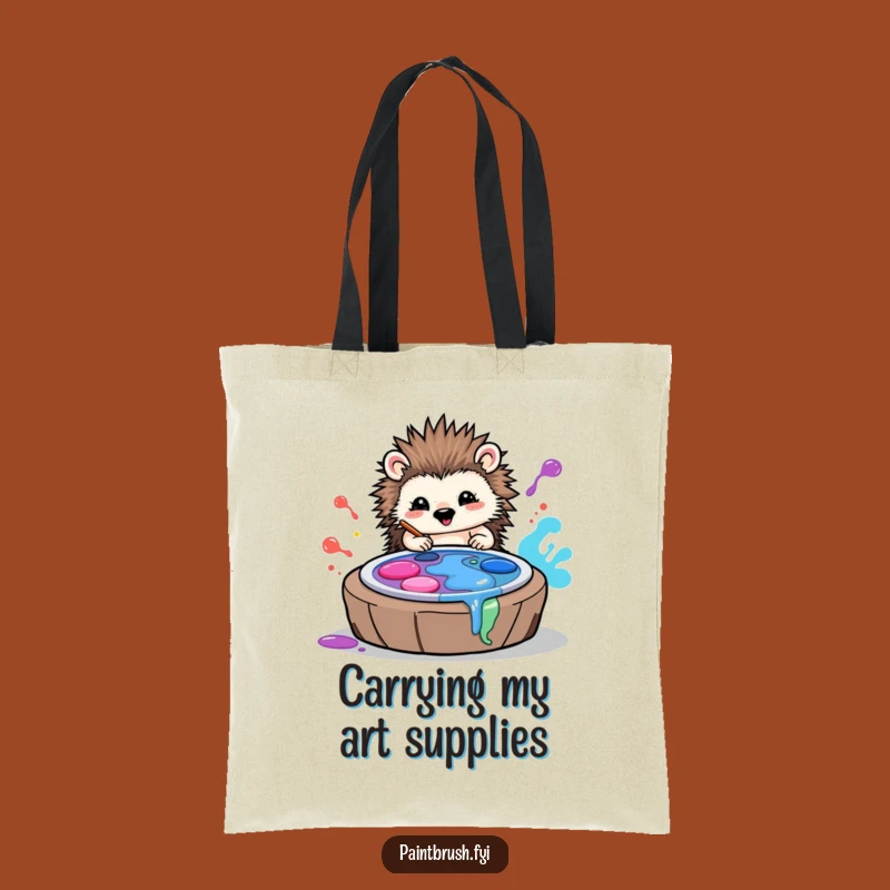 Funny Hedgehog Tote Bag: Carry Your Art Supplies with Rolling Paint Joy
