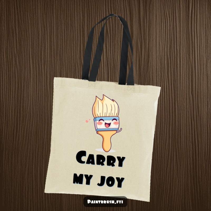 Funny paintbrush tote bag with a character playfully wiggling its bristles with glee, ideal for carrying art supplies with joy.