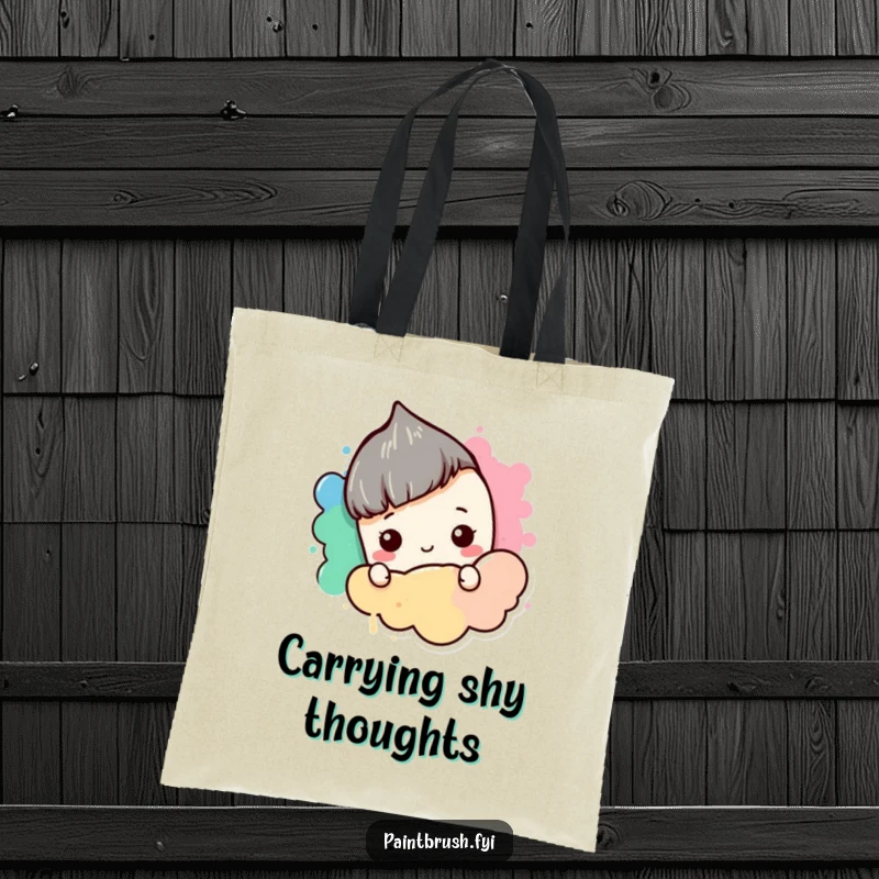 Funny Tote Bag: A shy paintbrush character hiding behind a blob of color, a humorous and practical accessory for introverts.
