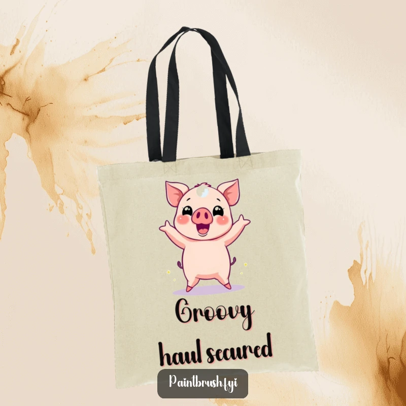 Funny Pig Tote Bag showing an energetic pig dancing with disco ball reflections, perfect for carrying party essentials.